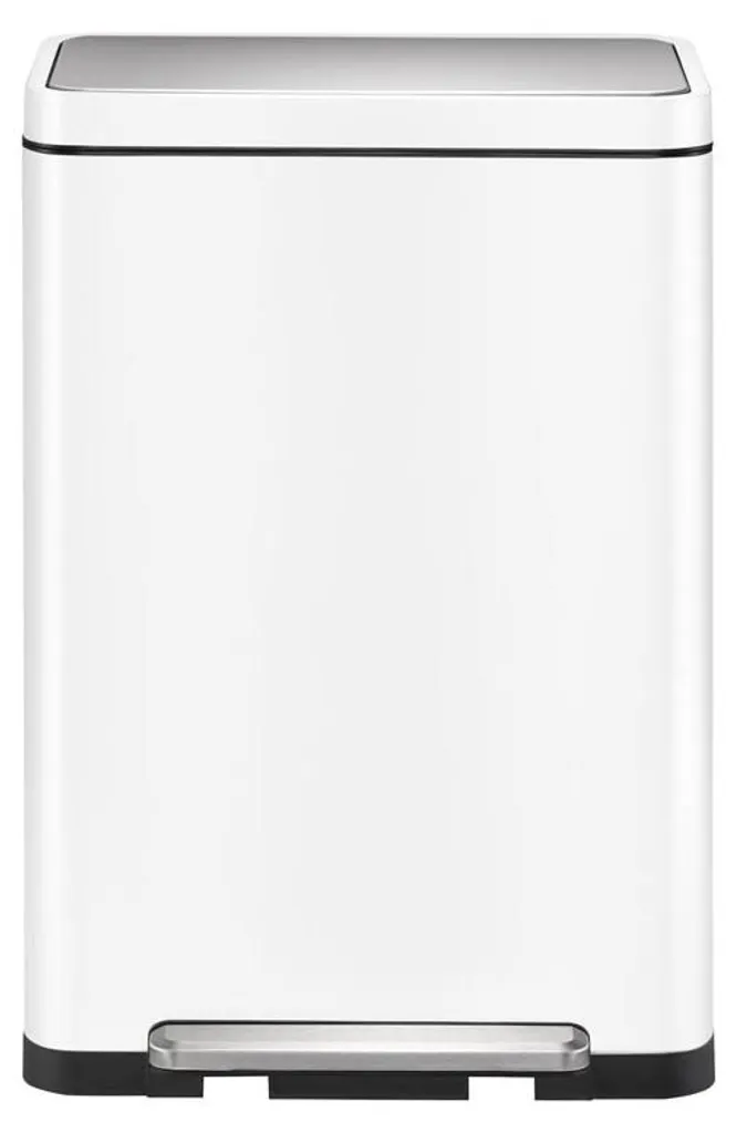 EKO X-Cube Poubelle à Pédale 45L en Acier Inox Blanc et Mat Anti-traces