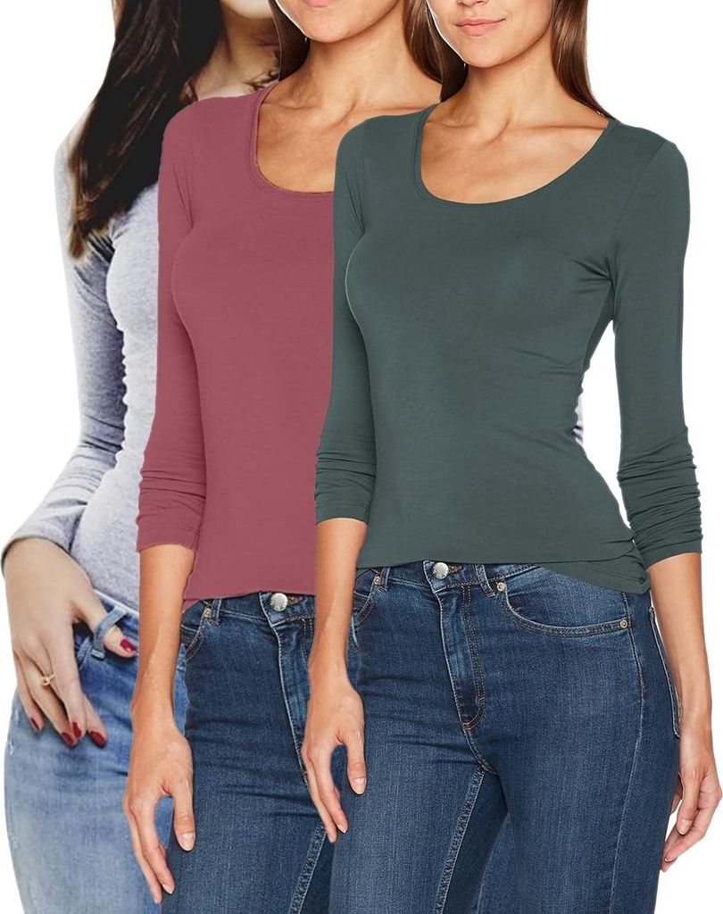 ONLY 3er-Set Damen Longsleeve Slim Fit Langarmshirt mit Produktbild 