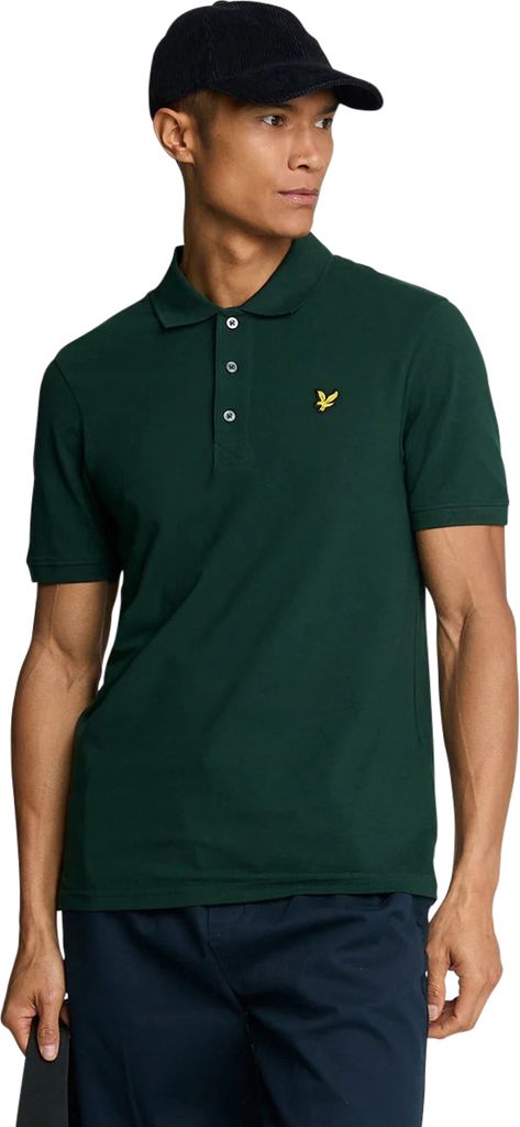Lyle & Scott Polo Slim Fit dunkelgrün einfarbig mit Logo Baumwolle