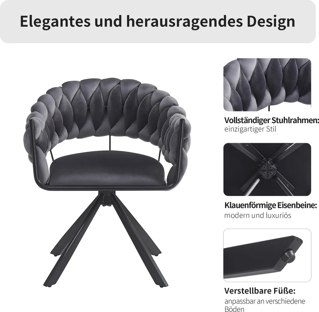 Chaise de luxe légère pour salon et coiffeuse en velours gris moderne - 6