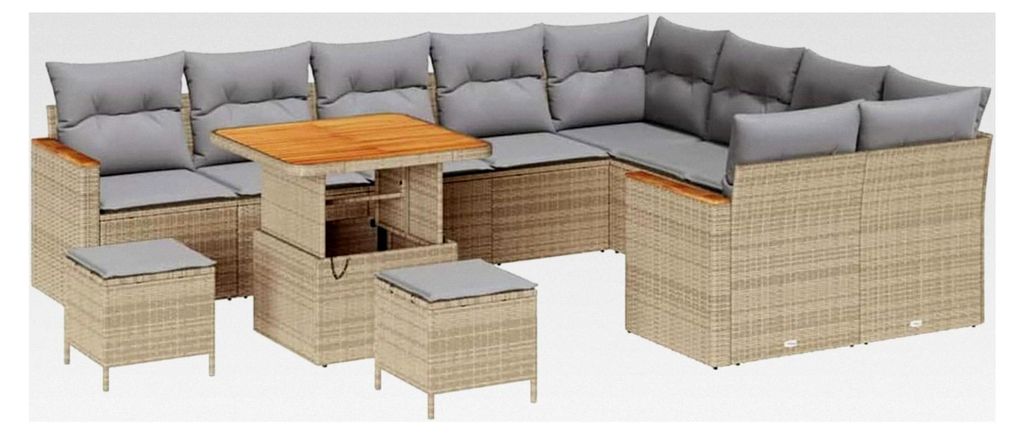 5-teiliges Outdoor-Sofaset mit Kissen - Beige - Garten und Terrasse - Poly-Rattan