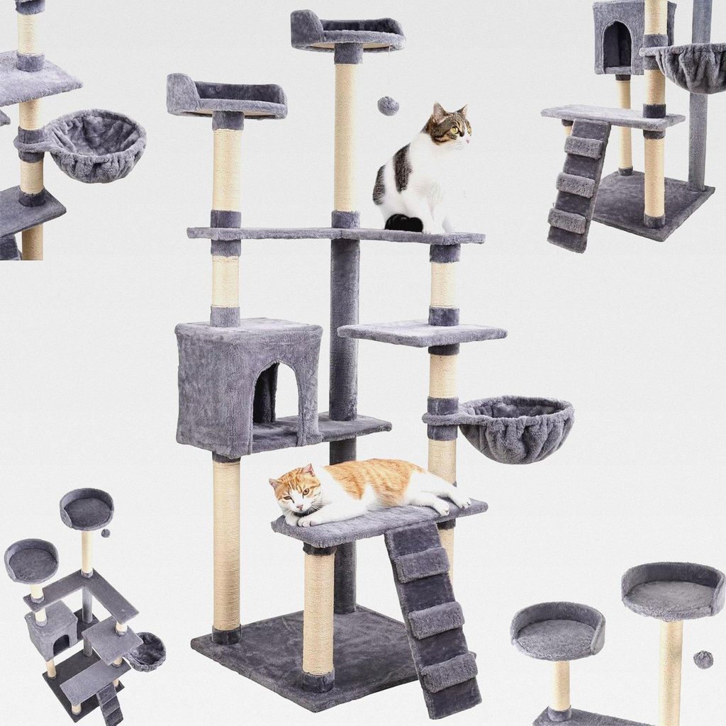 XXL Katzen Kratzbaum groß 170cm Katzenbaum Kletterturm Kletterbaum für Grosse Katzen stabil mit Mehreren Plattformen Katzenhöhle Hängematte ...