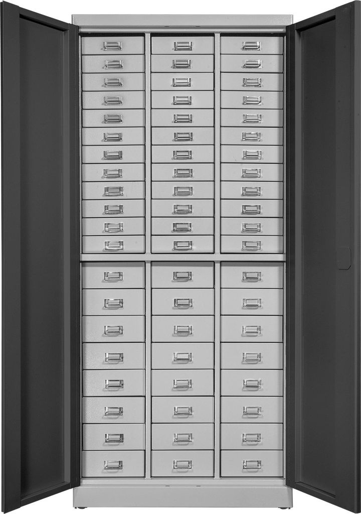 Schubladenschrank Chinchilla mit 60 Schubladen | HxBxT 179x80x41cm | Lichtgrau/Anthrazitgrau