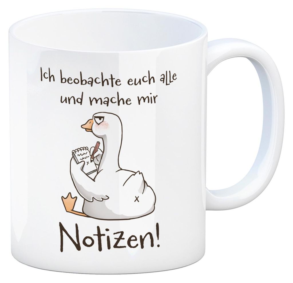 Gilbert die Gans Kaffeebecher mit Spruch Ich mache mir Notizen