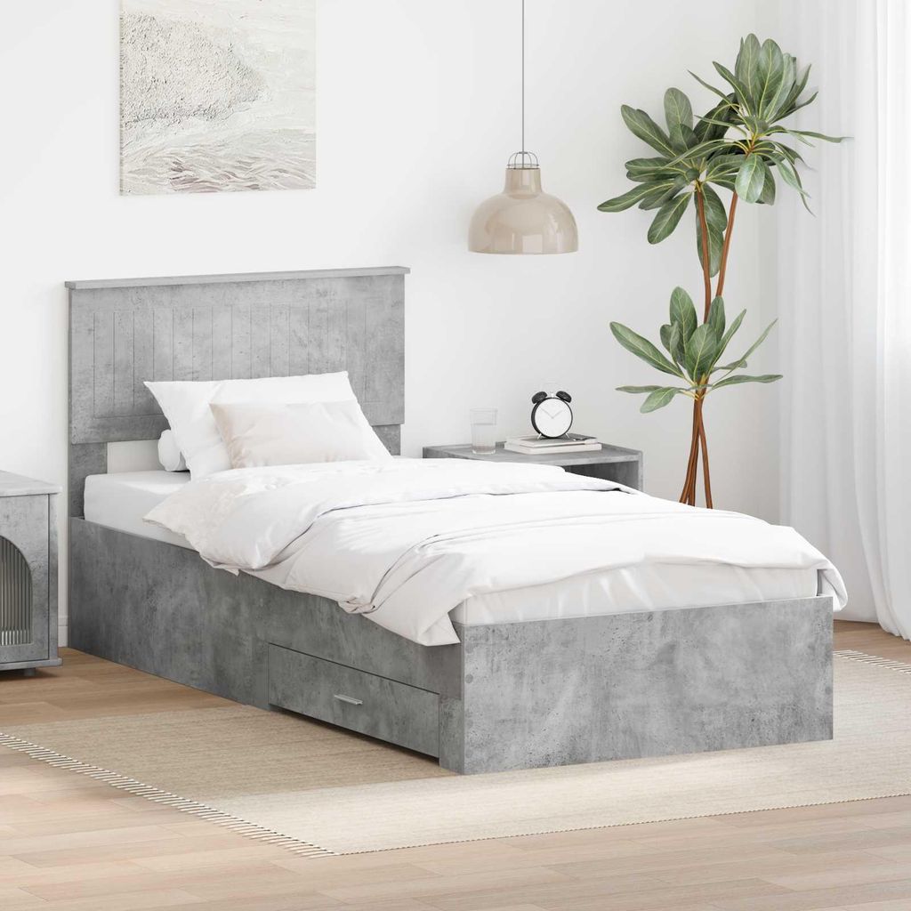"Schlussverkauf" Einzelbett 1 PLACE - bettrahmen moderne - mit Kopfteil - Beton Grau 90x200 cm Holzwerkstoff C2013