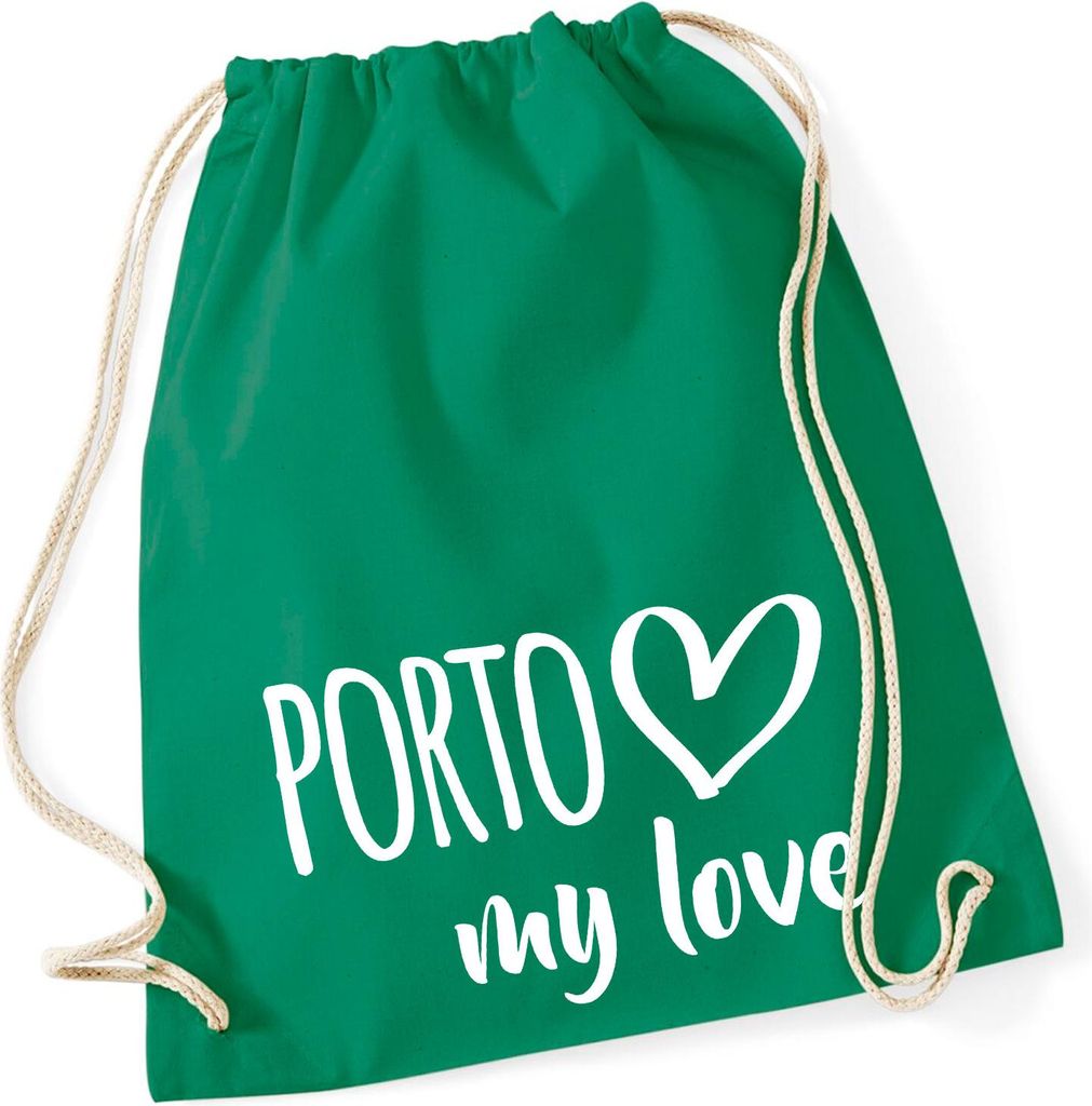 Huuraa Turnbeutel Porto my love 12 Liter Kelly Green Baumwolle Rucksack Geschenkidee