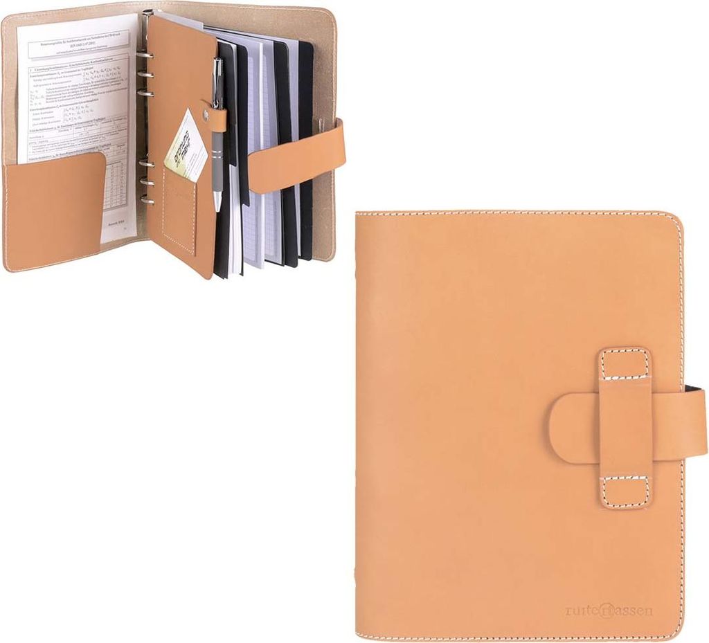 Ruitertassen Terminplaner A5 (20x24cm) Leder natur braun hell mit Systemeinlage und Kalender 1 Woche auf 2 Seiten
