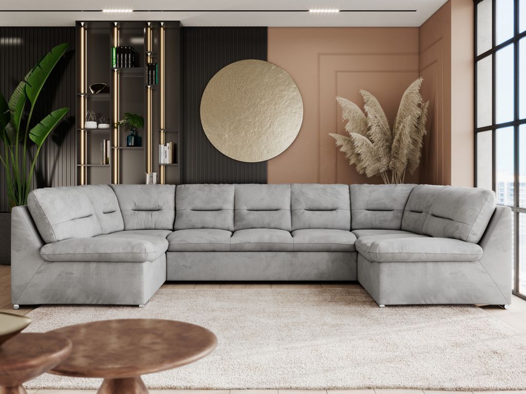 Sofa XXL U-Form Beige, Wohnlandschaft U Form mit Schlaffunktion, Sofa mit Schlaffunktion, Schlafsofa, Wohnzimmer Couch mit schlaffunktion - Comodo ...