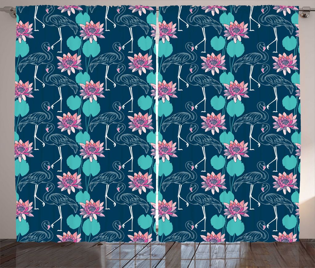 ABAKUHAUS Tropisch Rustikaler Gardine, Hawaii Exotic Arrangement, Schlafzimmer Kräuselband Vorhang mit Schlaufen und Haken, 280 x 245 cm, Mehrfarbig