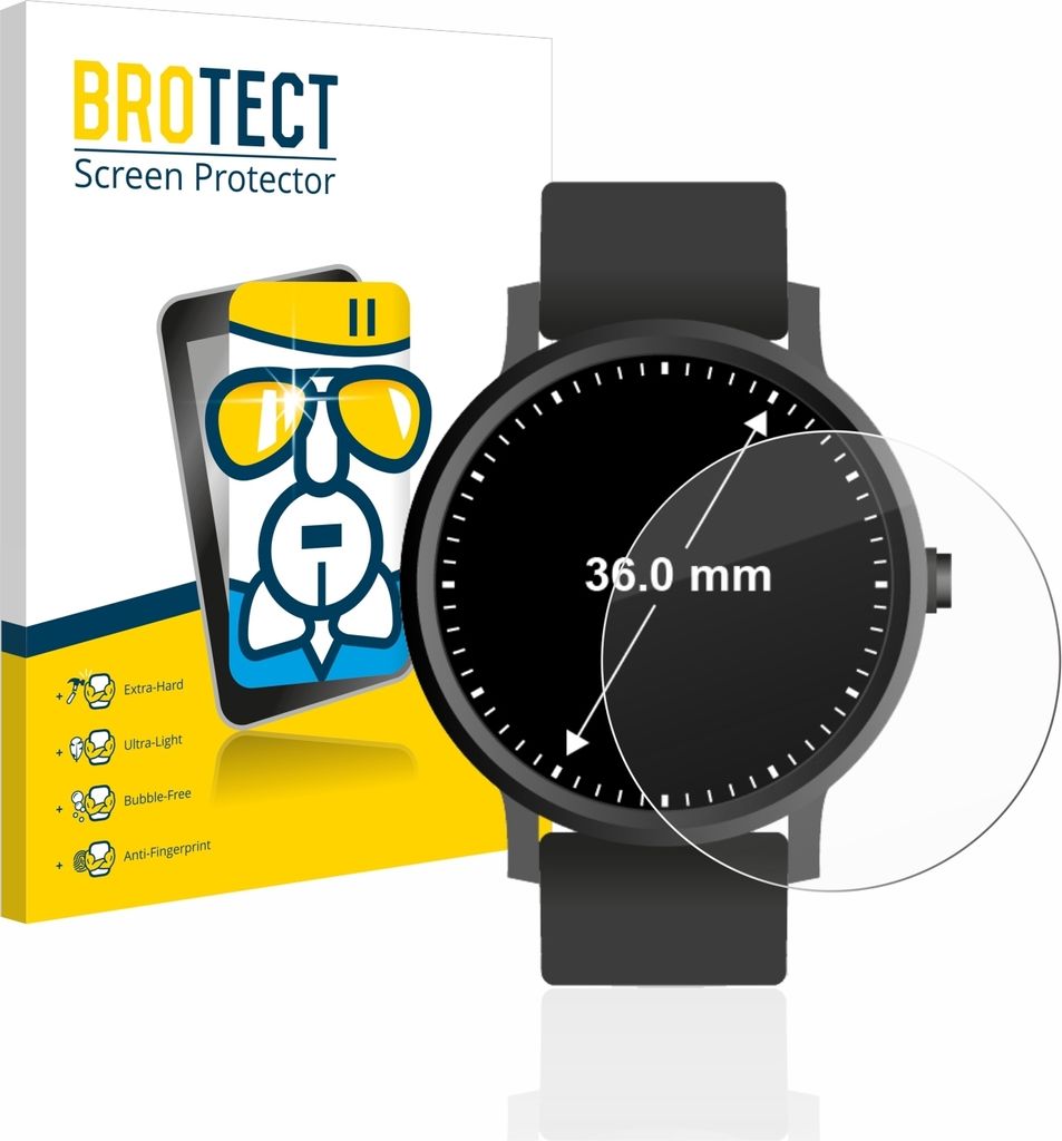 BROTECT Schutzglas für Armbanduhren (Kreisrund, ø: 36 mm) Schutzfolie Panzer Folie Glas Display Schutz klar