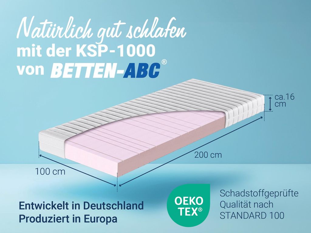 Betten-ABC KSP-1000 9-Zonen-Kaltschaummatratze Das Original, 16 cm Höhe, Größe: 100x200, Härtegrad: H3