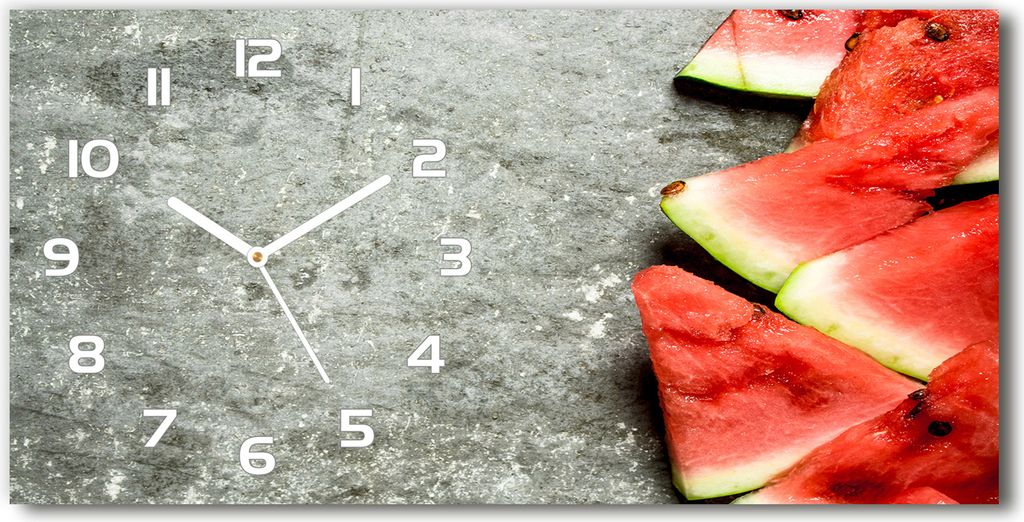 Wanduhr aus Glas – 60x30 cm - Glasbild - Glasuhr - Gehärtetes Glas - weisse-zeiger - Geschnittene Wassermelone