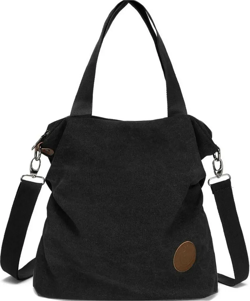 Grand sac cabas bandoulière en toile canevas, fourre-tout femme chic