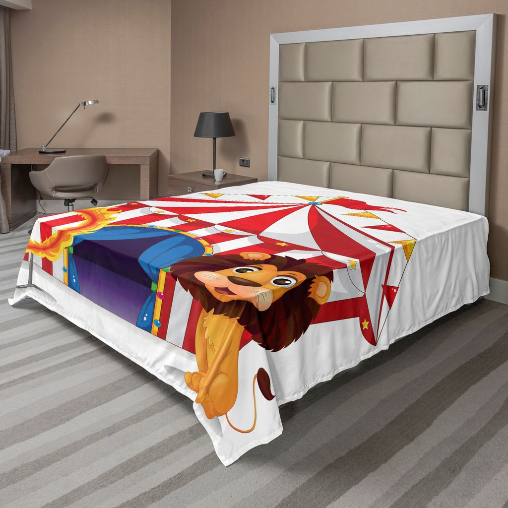 ABAKUHAUS Zirkus Bettlaken, Löwe Und Feuerring Vor Dem Zirkuszelt Blazing Flame Adventure Dangerous, weiches bequemes oberes Bettlaken für ein de...