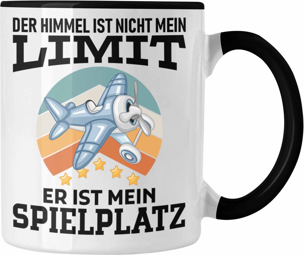 Trendation - Der Himmel Ist Nicht Mein Limit Tasse Geschenk Bester Pilot Flugzeuge Geschenkidee (Schwarz)