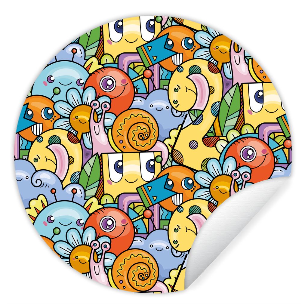 MuchoWow Runde Wandtattoo - Wandsticker Tapete Aufkleber Design - Tiere - Blumen - Lustig - Junge - Mädchen Ø 100 cm Selbstklebend und Repositi...