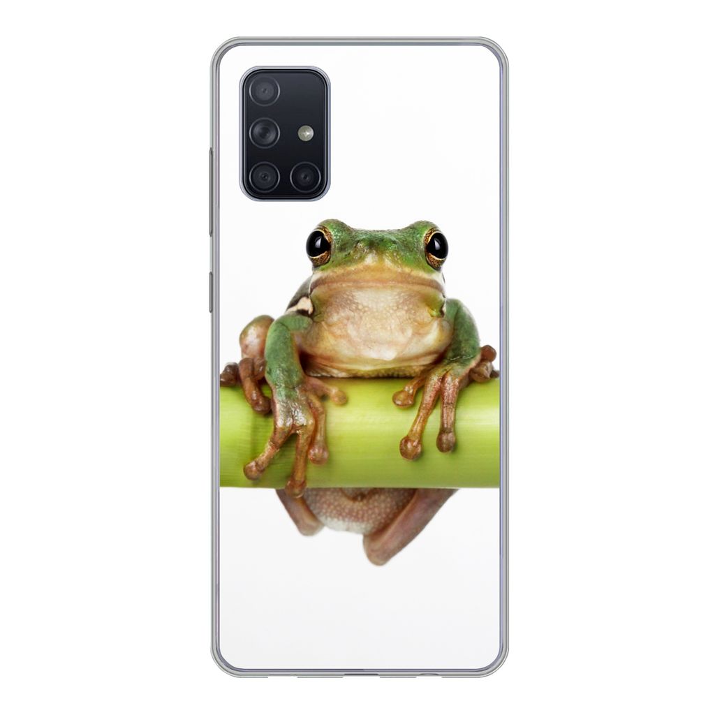 MuchoWow Handyhülle Schutzhülle Hülle für Samsung Galaxy A51 5G Frosch - Bambus - Weiß Silikon Softcase Handy Hülle - Abbildung