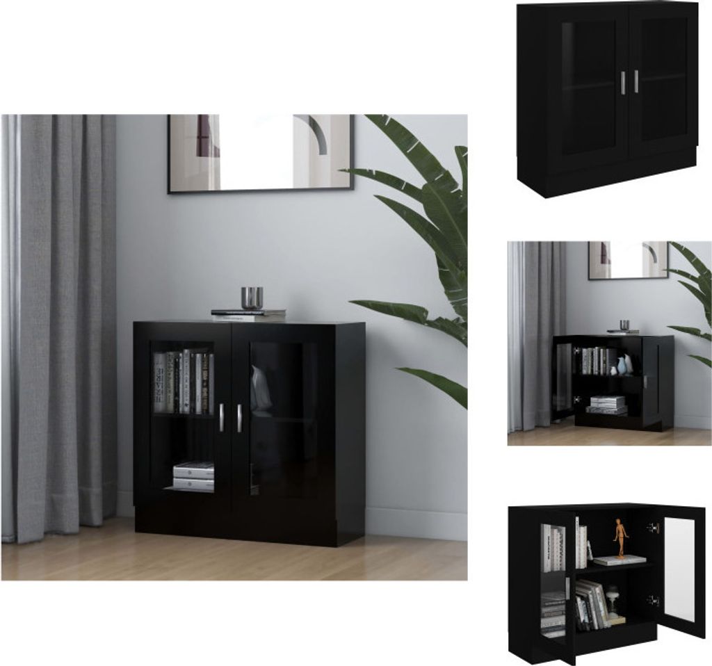 vidaXL Vitrinenschrank Schwarz 82,5x30,5x80 cm Holzwerkstoff - Bücherregale & Bücherschränke