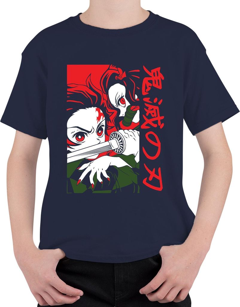 Kimetsu no Yaiba Nezuko Katana Anime Manga Japan Geschenk Cosplay Uni Kinder T-Shirt, Navy, 152
