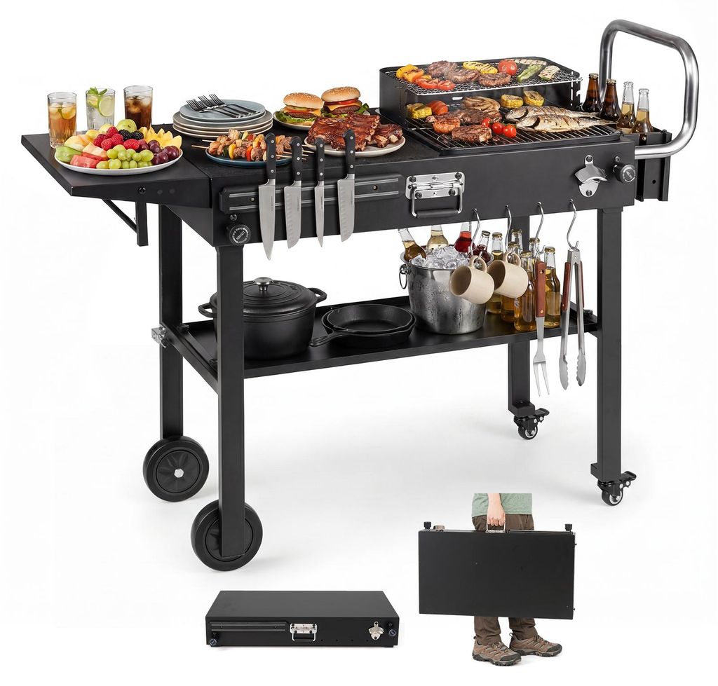 CHARIOT DE BARBECUE COSTWAY, table de barbecue pliante, Image du produit 