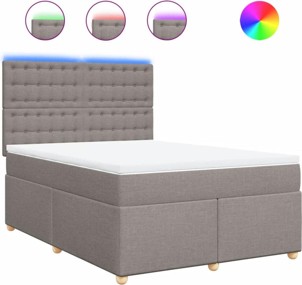 vidaXL Boxspringbett mit Matratze Taupe 140x190 cm Stoff