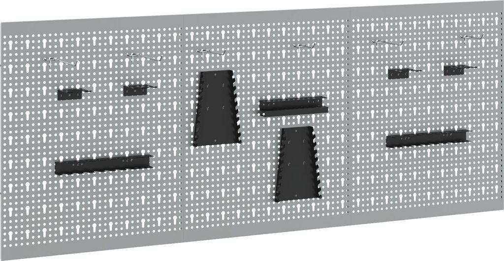 Möbel Pegboards - 3er Pack mit 15 Zubehörteilen, Grau, 150 x 60 cm, Stahl - Sonstige Handwerkzeuge 4103482