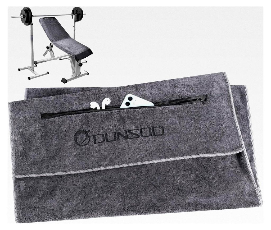 Fitnesshandtuch 120x50cm Mikrofaser mit Reißverschlusstasche für das Fitnessstudio und Training (Dunkelgrau)