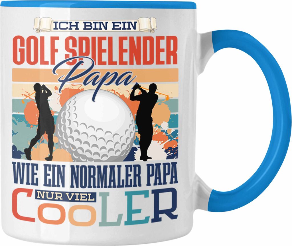 Trendation - Golf Papa Tasse Geschenk Vater Geschenkidee zum Vatertag Hobby Golf Spielender Papa Spruch Lustig (Blau)