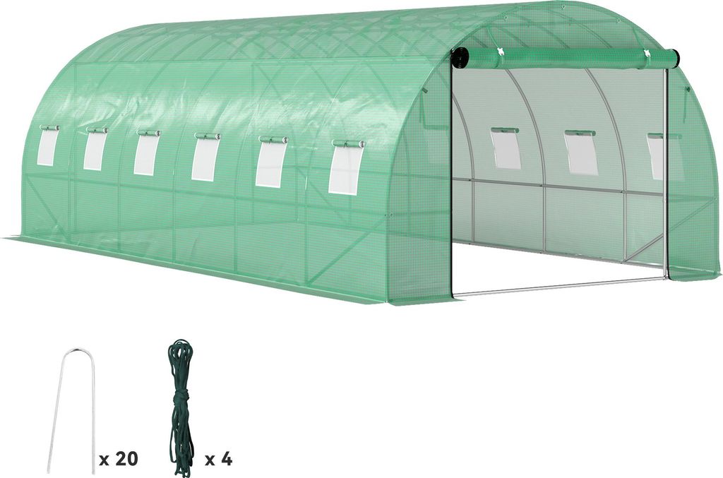 Polytunnel Gew?chshaus mit Kunststoff-Abdeckung und Stahlrahmen. begehbares Gew?chshauszelt mit Rolltš¹ren. Grš¹n
