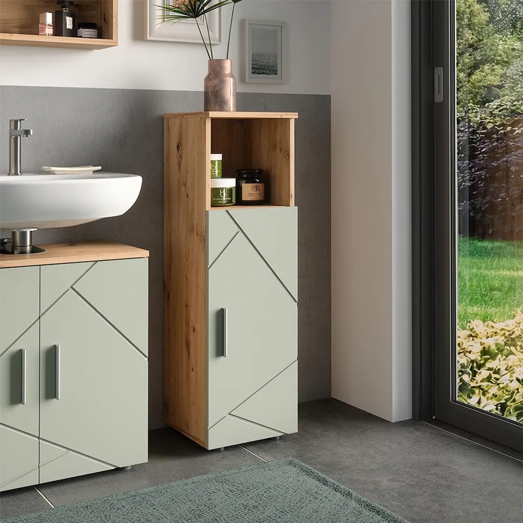 Meuble Vicco Irma Vert Sauge : Solution de Rangement Humidité 30x95 cm