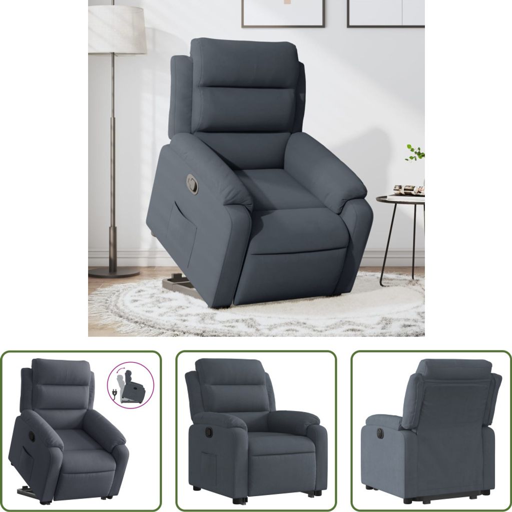 The Living Store Relaxsessel mit Aufstehhilfe Dunkelgrau Samt