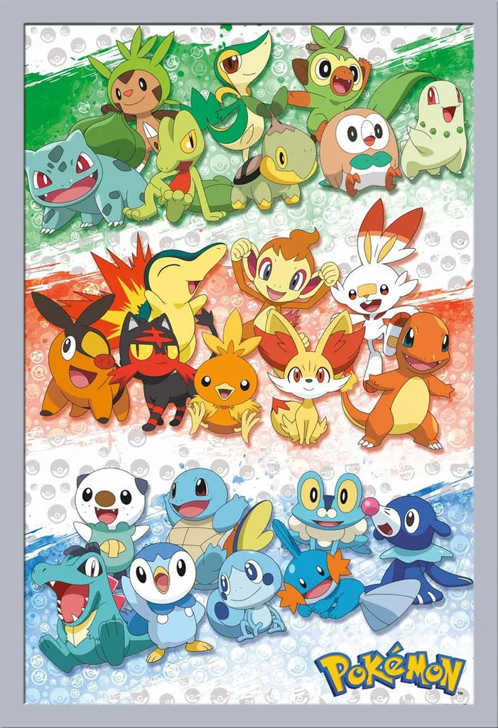 Poster Pokémon encadré sous vitre acrylique, cadre Shinsuke argenté MDF