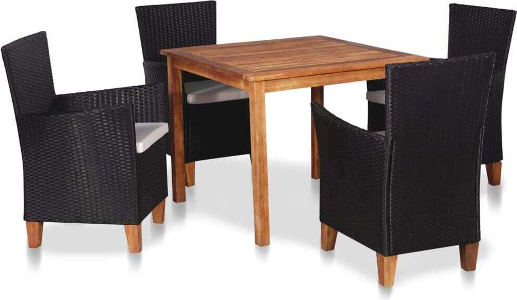 5-tlg. Garten-Essgruppe Poly Rattan Schwarz und Braun