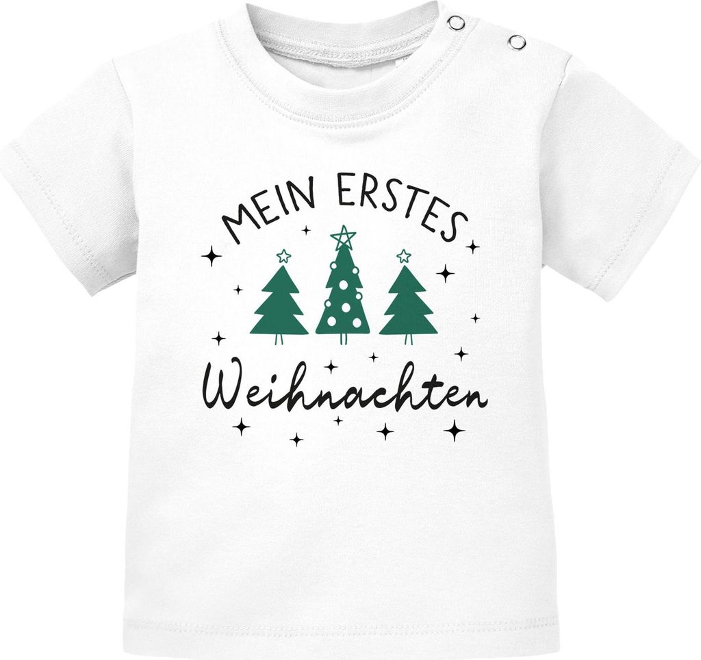 Baby Shirt kurzarm Spruch Mein erstes Weihnachten Babyshirt Weihnachtsmotiv Tannenbäume XMAS Outfit Jungen Mädchen SpecialMe