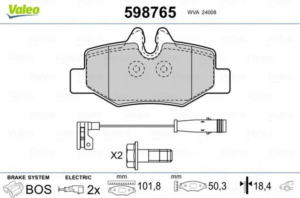 Valeo 598765 Jeu de Plaquettes de Frein OE 0004216210 pour Viano et Vito