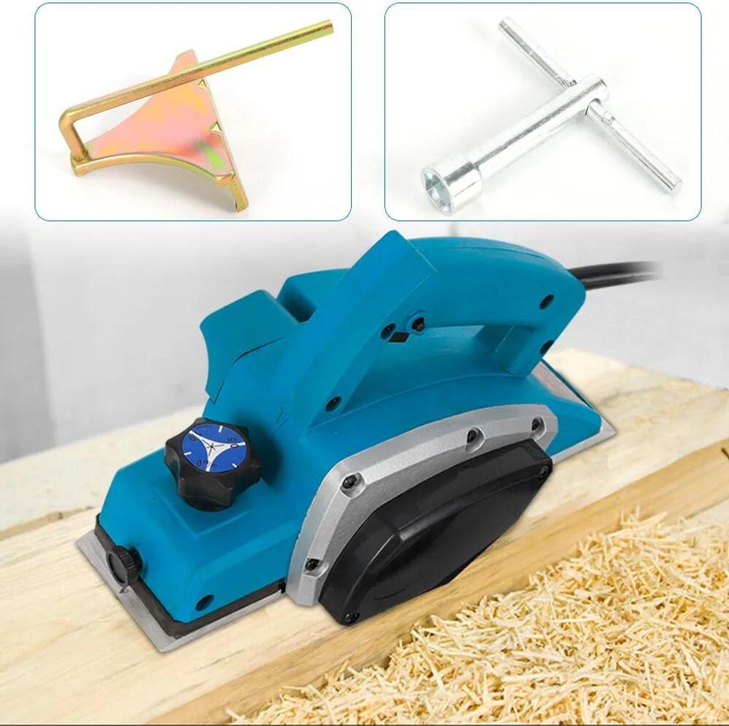 Elektrischer Hobel - 800 W Handhobel - Einstellbare Hobeltiefe - Ergonomischer Griff - Kupfermotor - Für Heimwerker und Profis - Blau