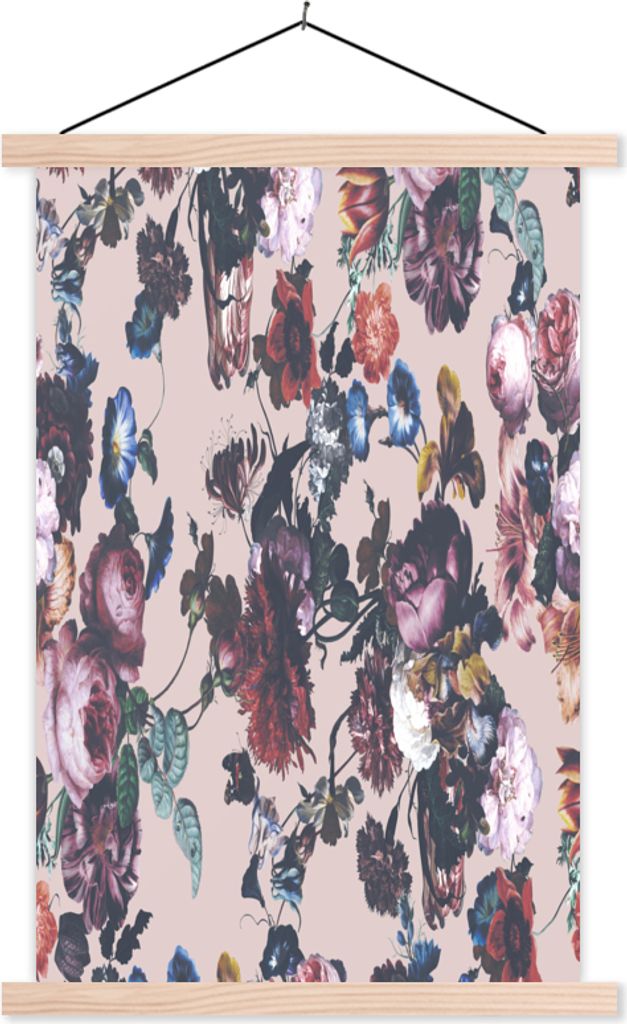 MuchoWow Textilposter Blumen - Farben - Pastell 40x60 cm mit holzfarbenen Rahmen - Poster