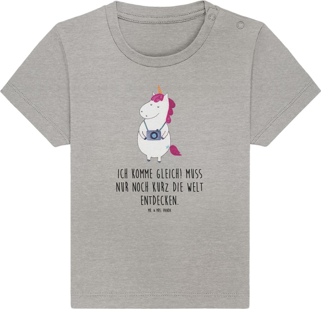 Mr. & Mrs. Panda T-Shirt Einhorn Fotograf 6. - 12. Monat - Heather Grey - Geschenk, Einhörner, Babyshirt, Urlaub, Unicorn, Baby, Kamera, Reisen, O...