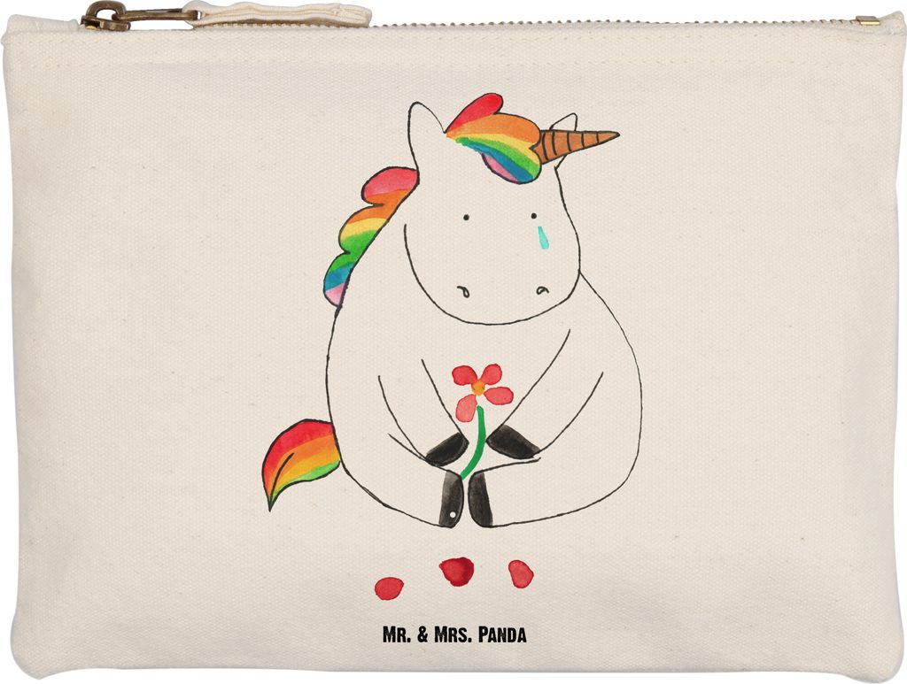 Mr. & Mrs. Panda Pouch Einhorn Traurig Größe M - Weiß - Geschenk, Blume, Unicorn, Liebe, Kulturbeutel, Einhörner, Mäppchen, Schminktasche, Tra...
