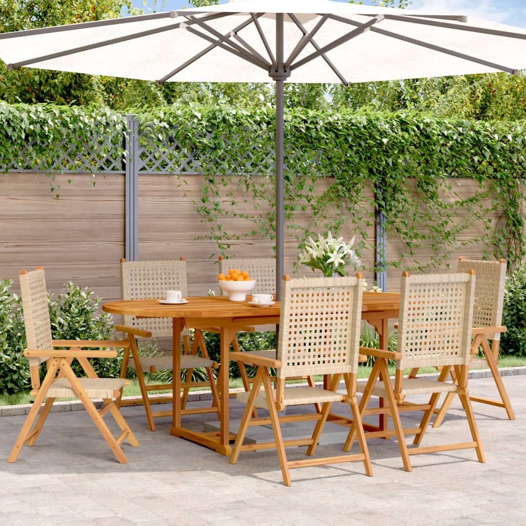 Design New Gartenmöbel Set Balkonmöbel-Set 7-tlg. Garten-Essgruppe Poly Rattan und Massivholz Beige - Gartenmöbelgarnituren Möbel2025 CHY166022...