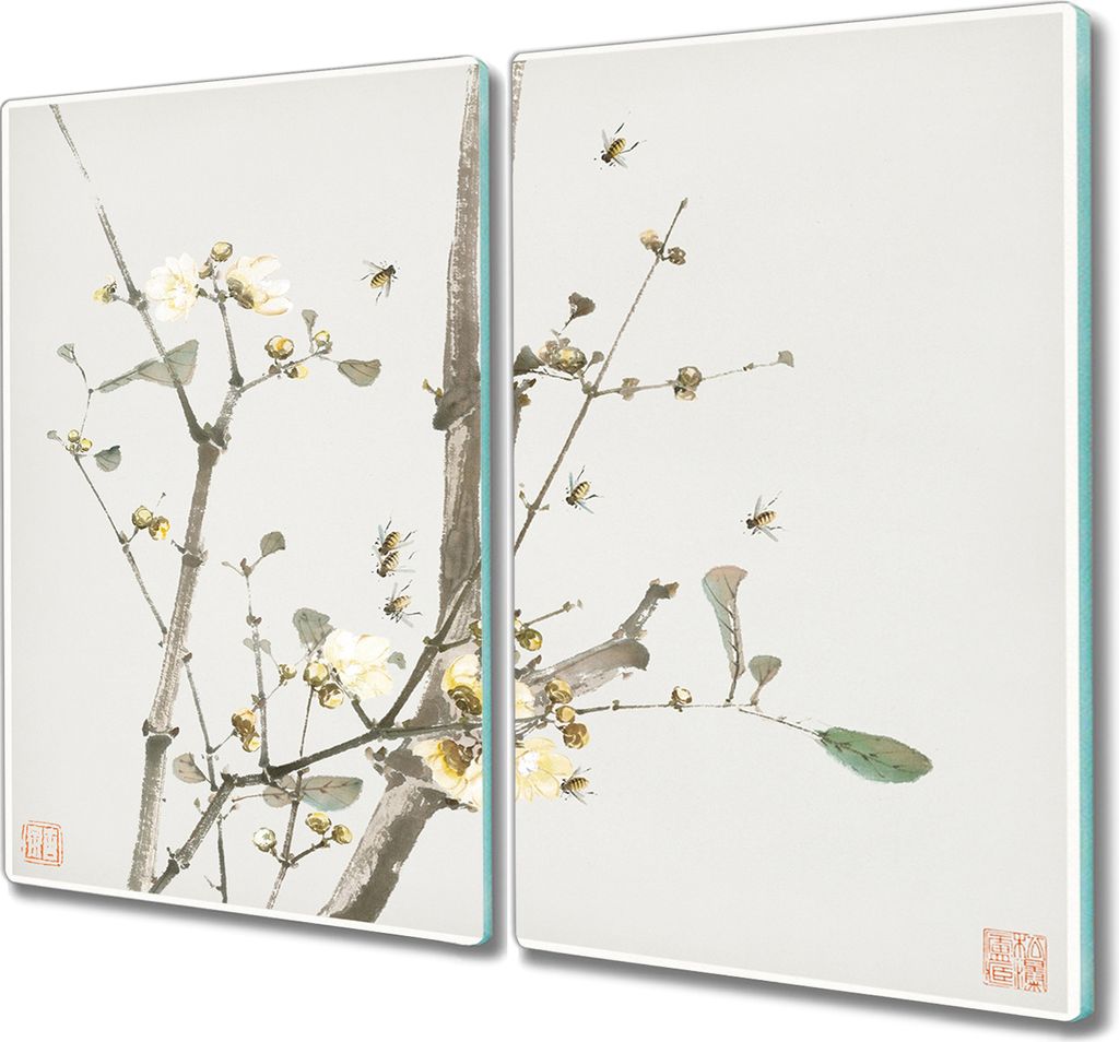 Coloray Kochplattenabdeckung Herdabdeckplatte 2x30x52 cm Hackbrett Schneidebrett Küchenbrett - Insekten und Blumen