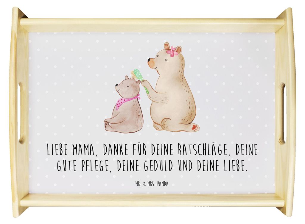 Mr. & Mrs. Panda Servier Tablett Bär Kind - Grau Pastell - Geschenk, Familie, Muttertag, aus holz, Serviertablett, Holztablett, Mutter, Tochter