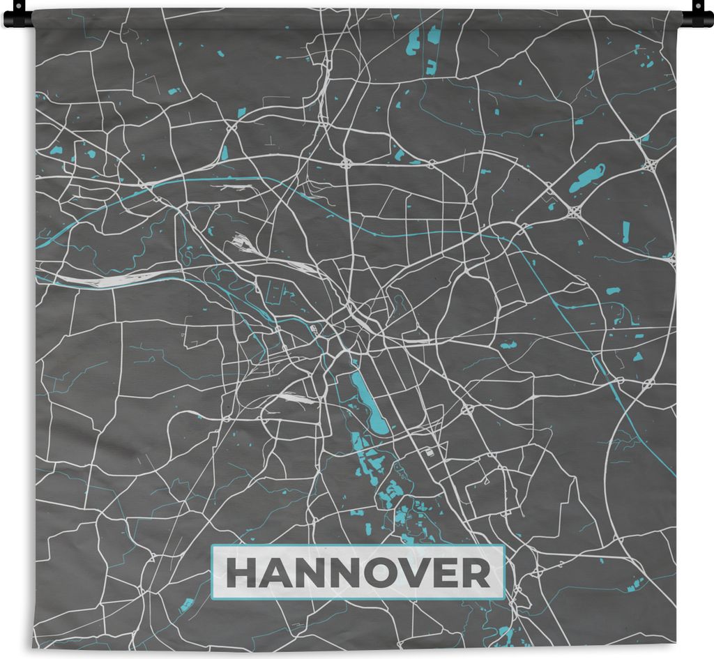 MuchoWow Wandteppich Wandbehang Blau - Deutschland - Karte - Stadtplan - Hannover 150x150 cm Tapisserie Dekoration Wandtuch - Wohnaccessoires - M...