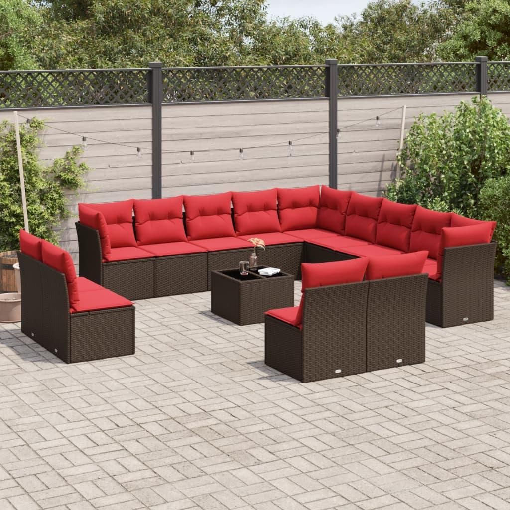 Maison Exclusive - 14-teiliges Gartensofa-Set mit Kissen, braun, Polyrattan