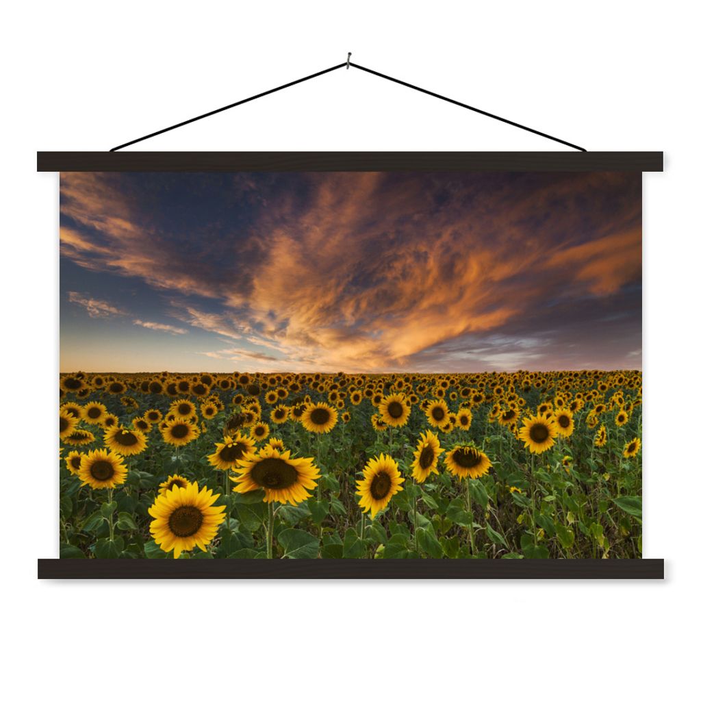MuchoWow Textilposter Sonnenblume - Himmel - Abenddämmerung 150x100 cm mit schwarzem Rahmen - Schlafzimmer