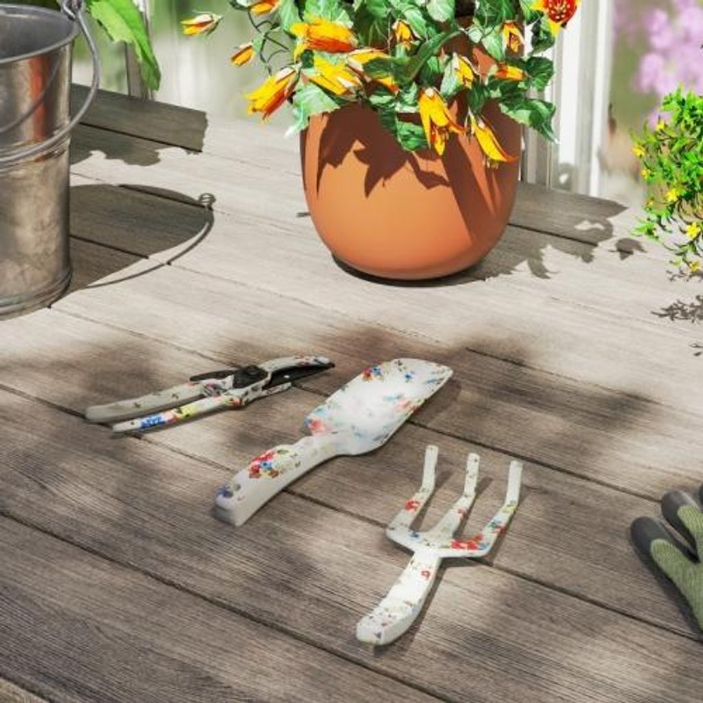 Gartenwerkzeug Set 3 tlg Mehrfarbig 26,5x7x3 cm Metall Blumenkelle Handrechen Gartenschere Fuer Frauen Maenner
