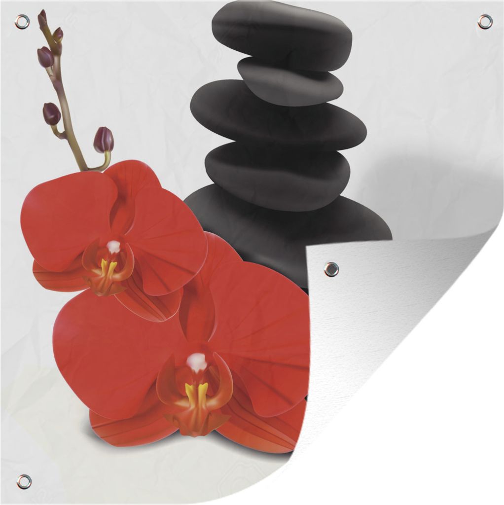MuchoWow 100x100 cm Outdoor-Poster Gartendeko Sichtschutz Garten Poster für den Garten Eine Vektor-Illustration von einer roten Orchidee mit sc...