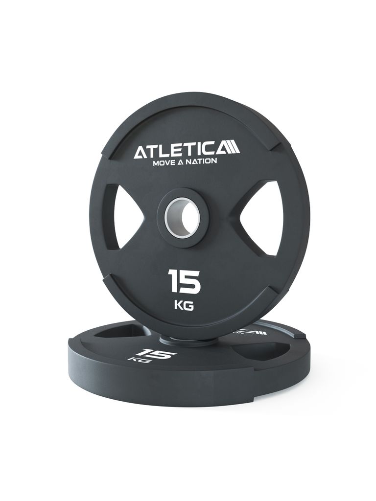 ATLETICA Dual-Gripper Hantelscheiben | 2 x 15kg | Paar | Hohe Ergonomie Bumper Plates durch Zwei-Griff Design | Schadstofffrei
