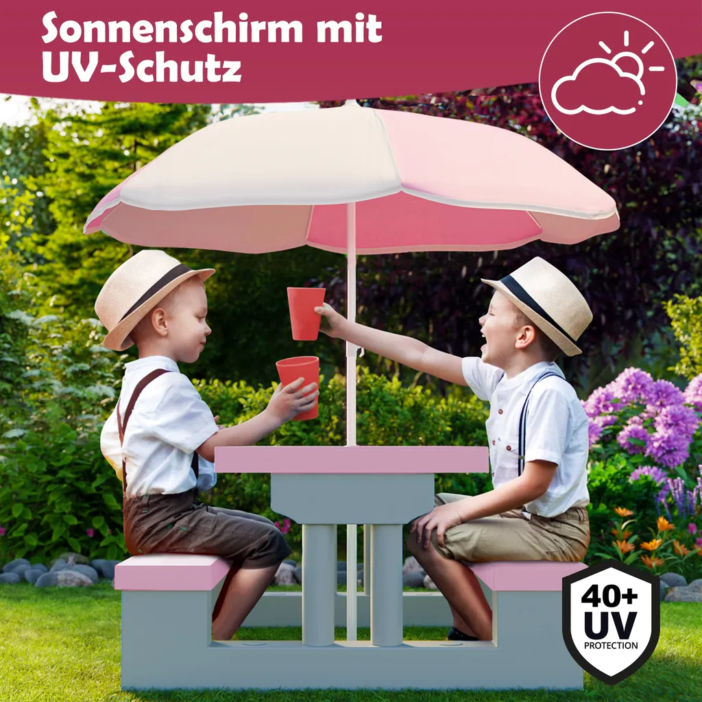 Spielwerk Set Tavolo e Panche Bambini Giardino con Ombrellone Protezione UV - 6