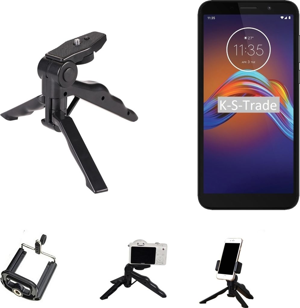 K-S-Trade Stativ Tisch-Ständer Dreibein Handy-Stativ Ständer kompatibel mit Motorola Moto E6 Play Mini-Stativ Smartphone Tripod Handy-Stativ aus